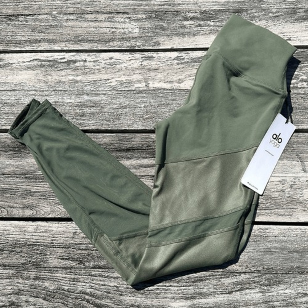 Alo Yoga Sheila High-waist Mesh-inset Leggings Jungle Green XS NWT $112 Revolve